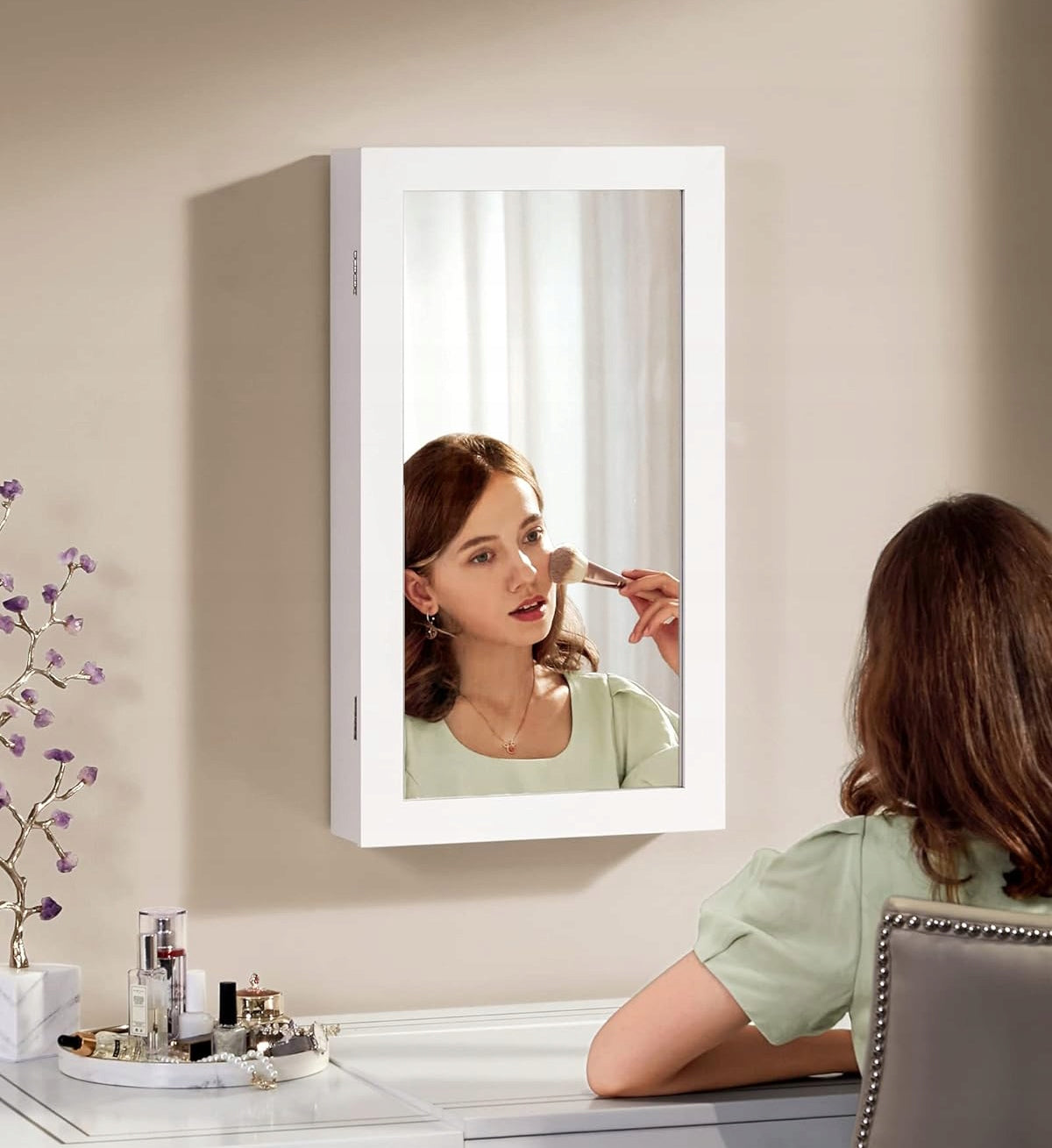 JEWELRY WALL CABINET WITH MIRROR hanging dressing table organizer stand Manufacturer code JBC51W