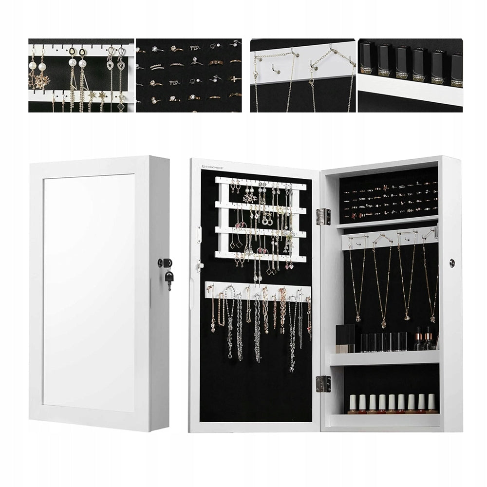 JEWELRY WALL CABINET WITH MIRROR hanging dressing table organizer stand