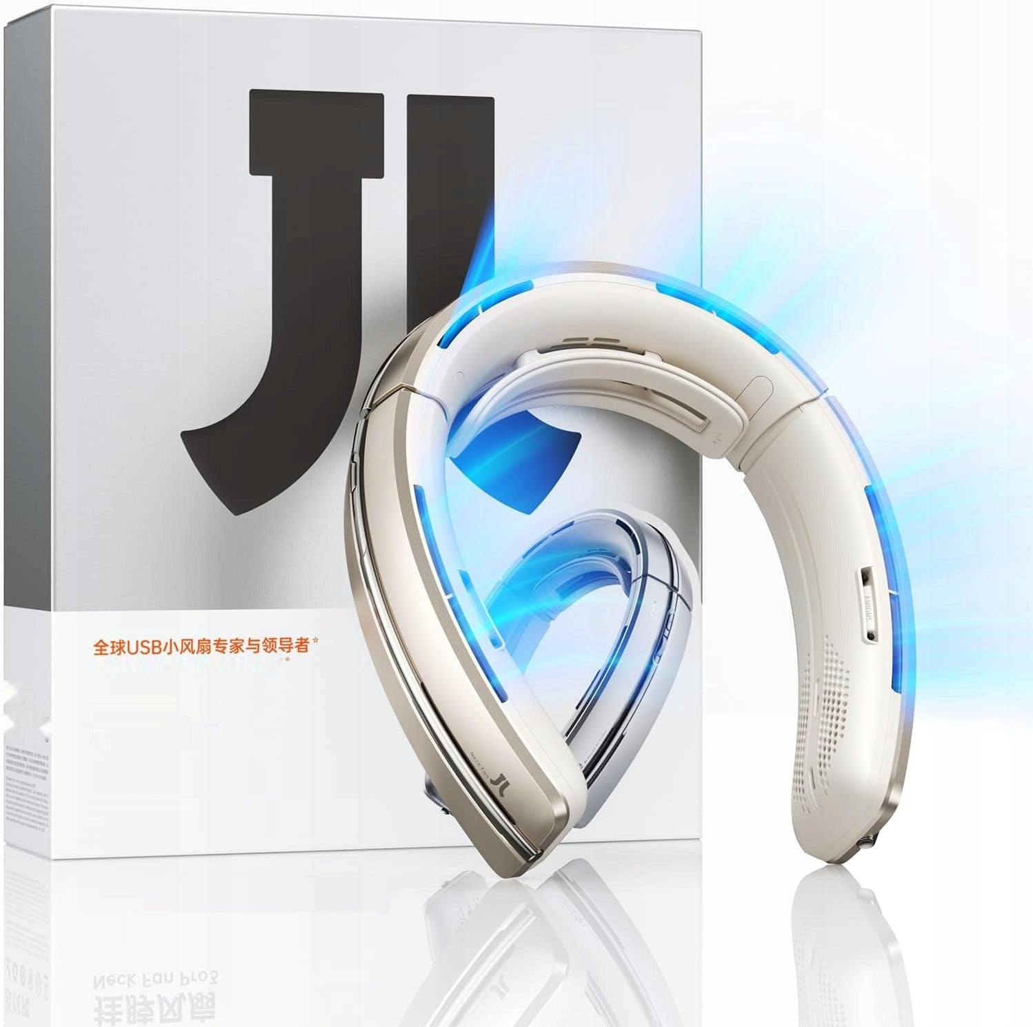 JISULIFE Portable Neck Fan, 5800 mAh, 100 Speed, LED, Gold