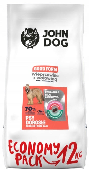 JOHN DOG medium and large breed dry dog food PORK BEEF 12 kg