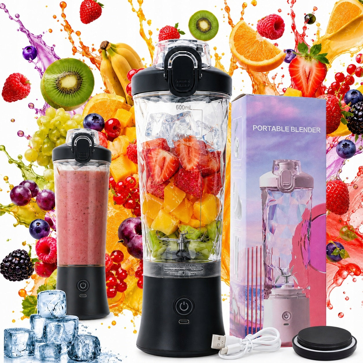 JUICE AND COCKTAIL BLENDER WIRELESS SMALL KITCHEN BLENDER BLACK