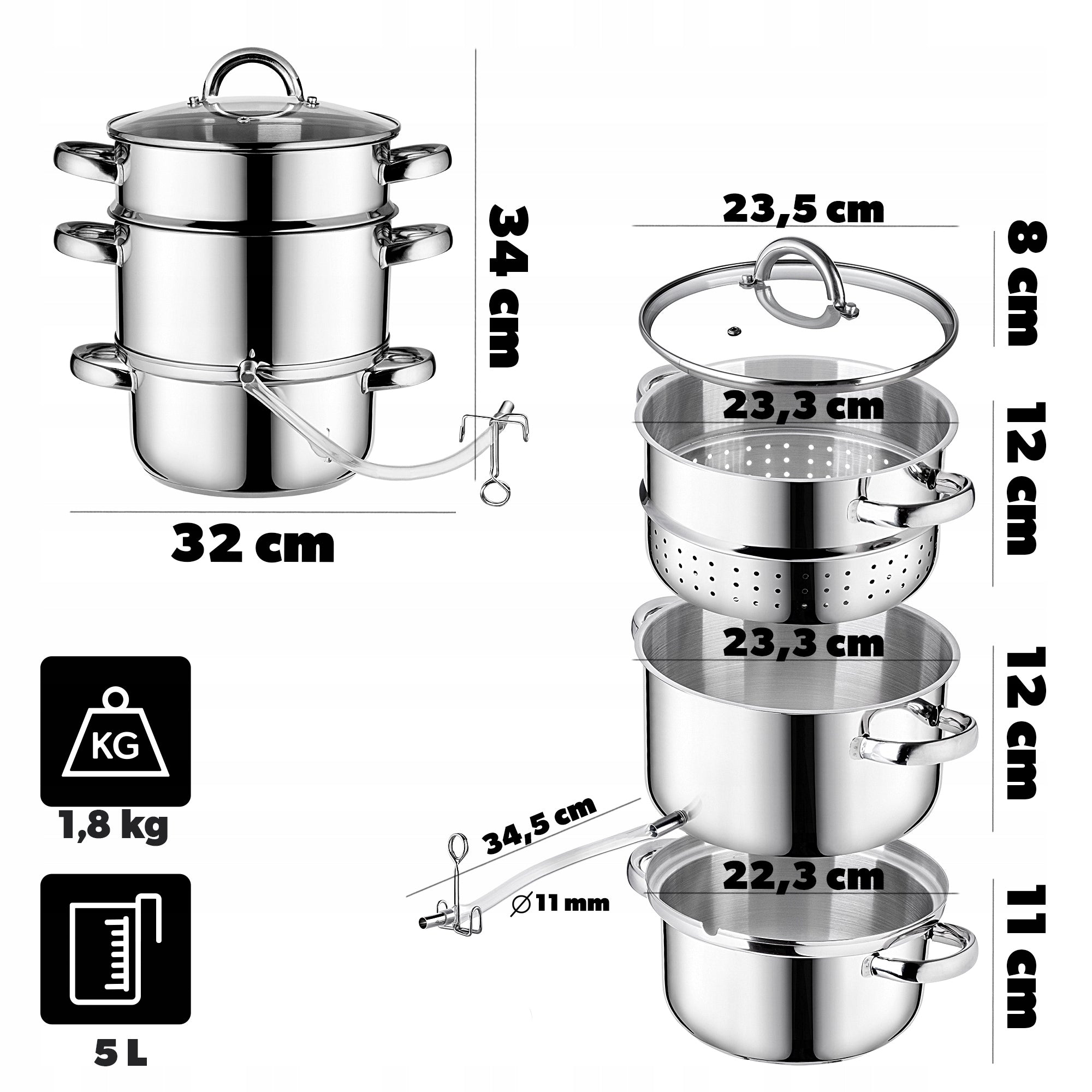 JUICE MAKER POT 5L STAINLESS STEEL STEAM FOR INDUCTION GAS STEEL 3in1 Manufacturer code K10081