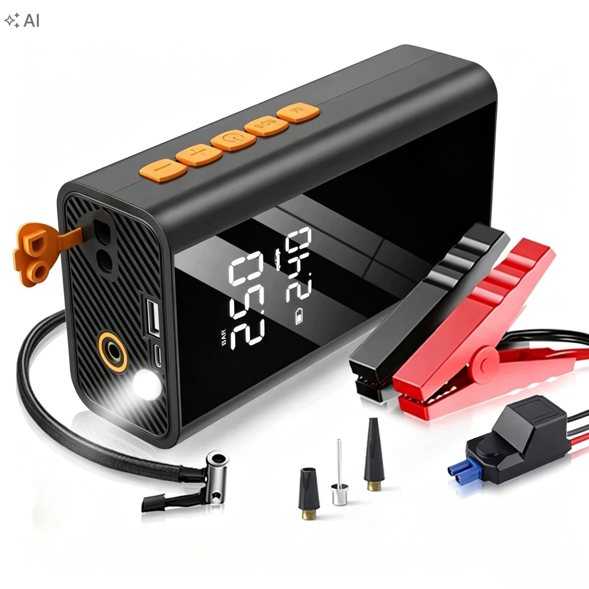 JUMP STARTER BOOSTER 2000A 12000mAh POWERBANK Z KOMPRESOREM LED