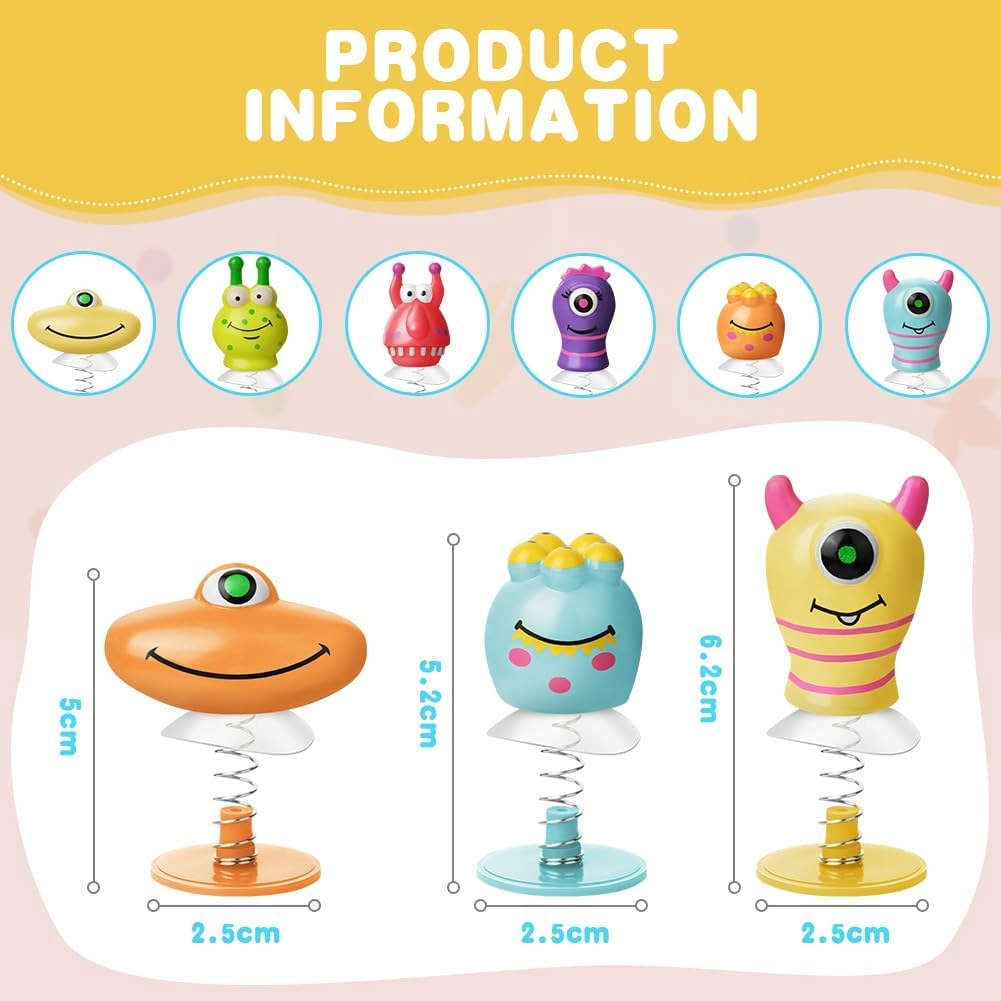 JUMPING MONSTERS ON SPRING WITH SUCTION CUP COLORFUL TOYS FOR KIDS x36 Packaging status original