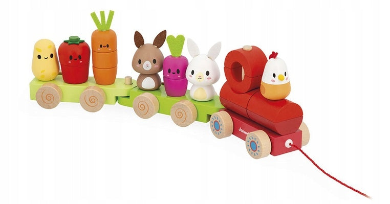 Janod Train with blocks and figures to pull Farm 12m+ Janod Brand Janod