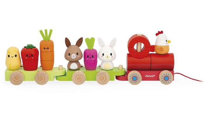 Janod Train with blocks and figures to pull Farm 12m+ Janod Kind set