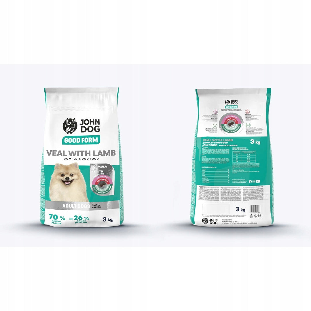 John Dog Good Form 3kg Dry Food for Small Breed Dogs Veal Lamb Brand John Dog