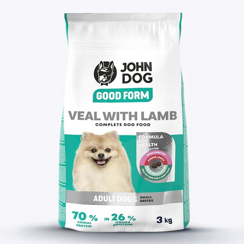 John Dog Good Form 3kg Dry Food for Small Breed Dogs Veal Lamb