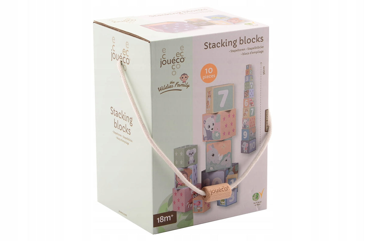 Joueco Pyramid Tower With Blocks 18m Learning Numbers Animals Motorcycle