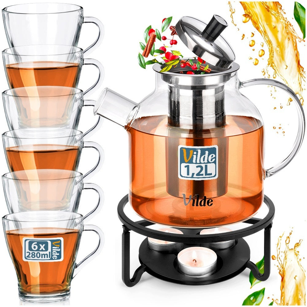 Jug INFUSER WITH HEATER tea strainer herbs 1,2L + glasses