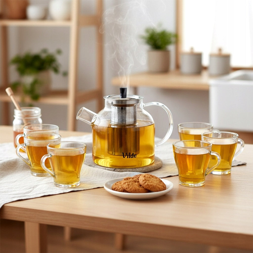 Jug INFUSER strainer teapot for brewing tea herbs 1,2L + glasses Packaging status original