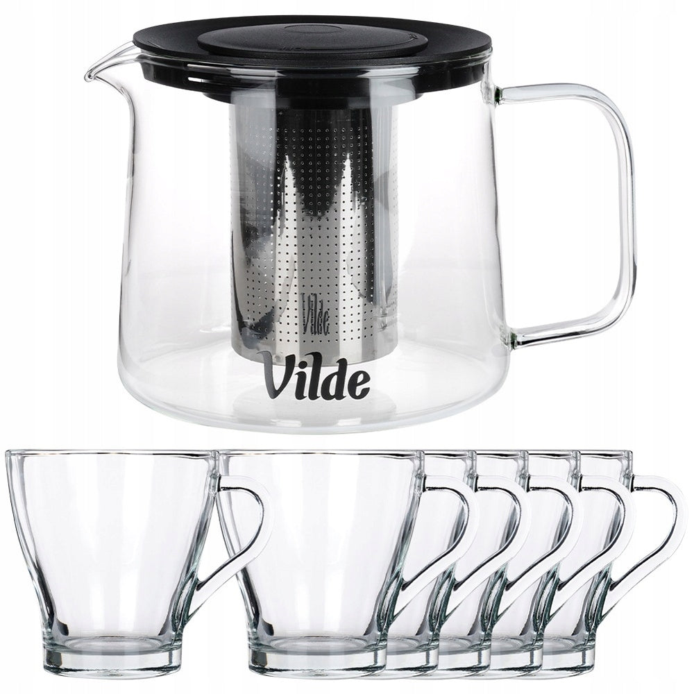 Jug INFUSER strainer teapot for brewing tea herbs 1,5L + glasses Brand Vilde