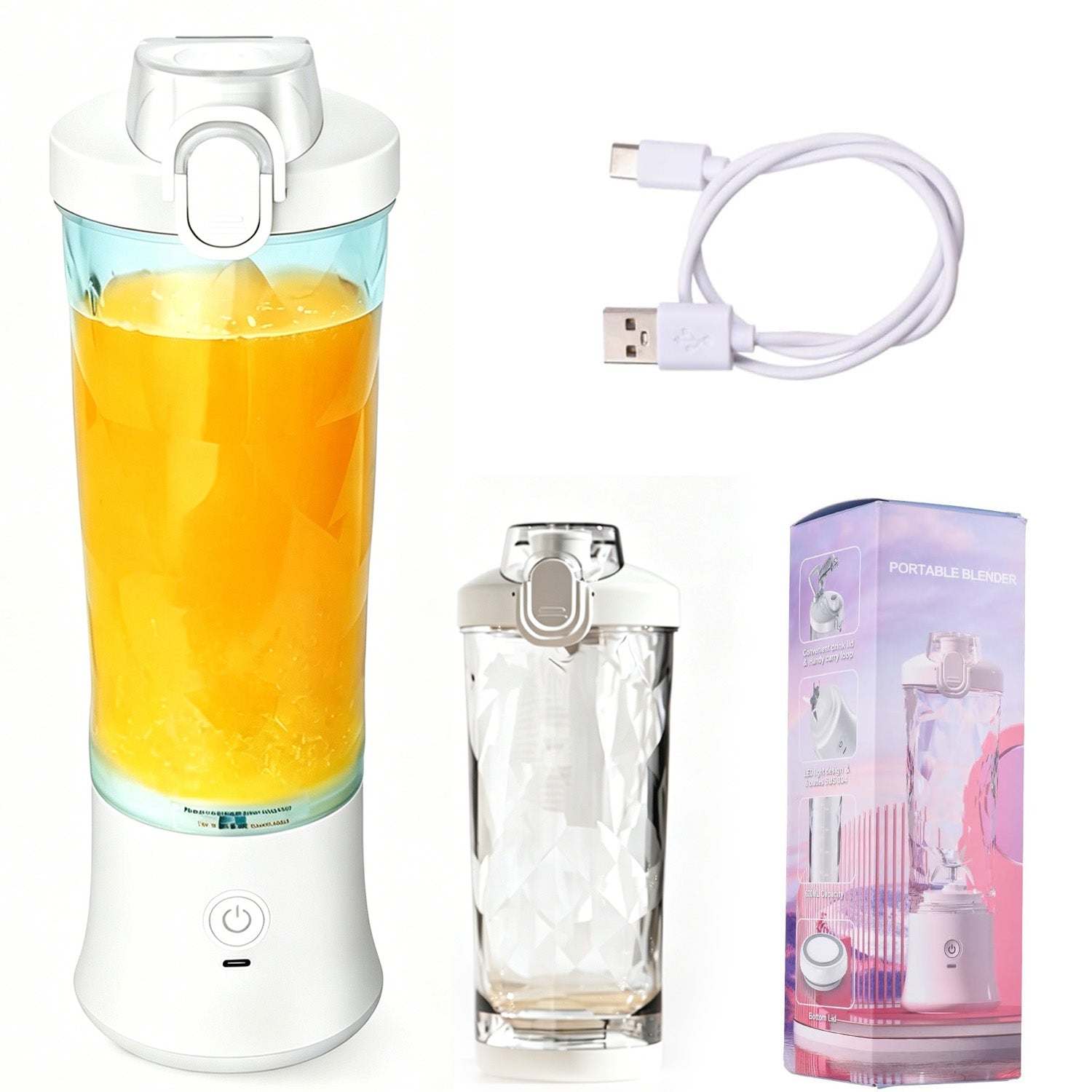Juicer Portable Wireless Usb White ABS Material with Transparent