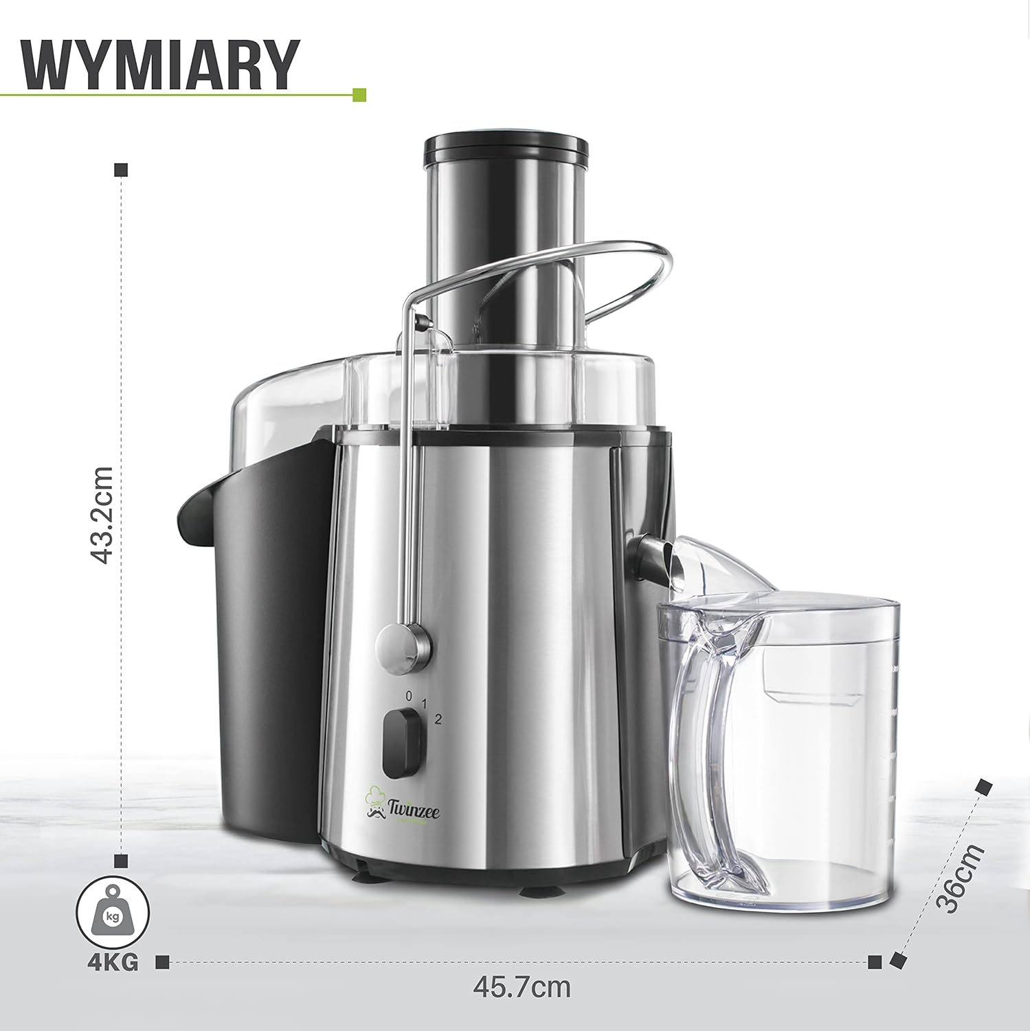 Juicer Twinzee SD80A 850W silver/grey–stainless steel 1L 2 speeds Manufacturer code 80A52