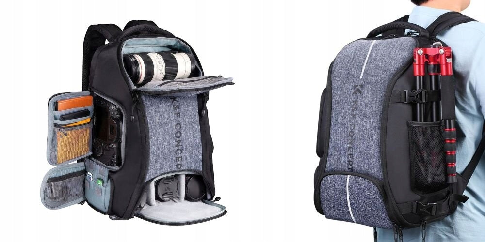 K&F CONCEPT Camera Backpack Black and Grey Main material synthetic material