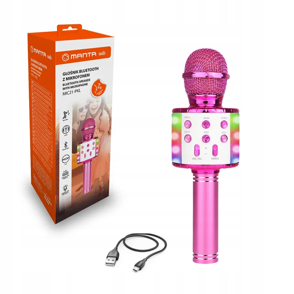 KARAOKE MICROPHONE SPEAKER TOY BLUETOOTH LED PINK MANTA ECHO LIGHT Packaging status original