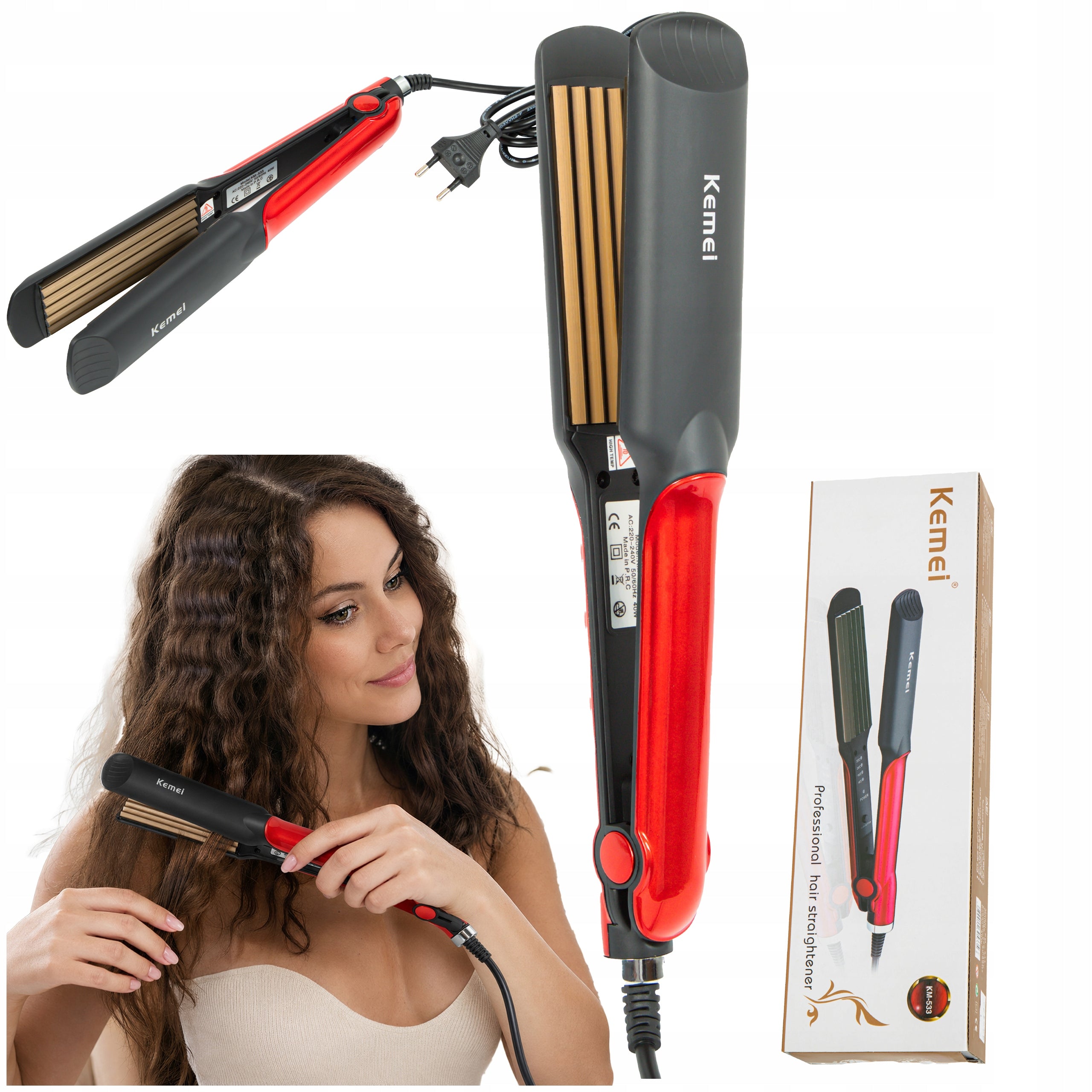 KEMEI HAIR CRIMPER WITH TEMPERATURE CONTROL AND CERAMIC COATING