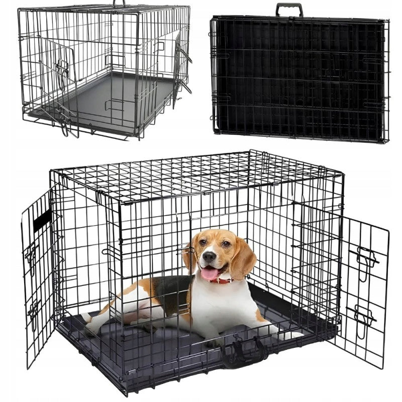 KENNEL DOG CAGE WITH TRAY FOLDING ANIMAL TRANSPORTER 120CM XXL