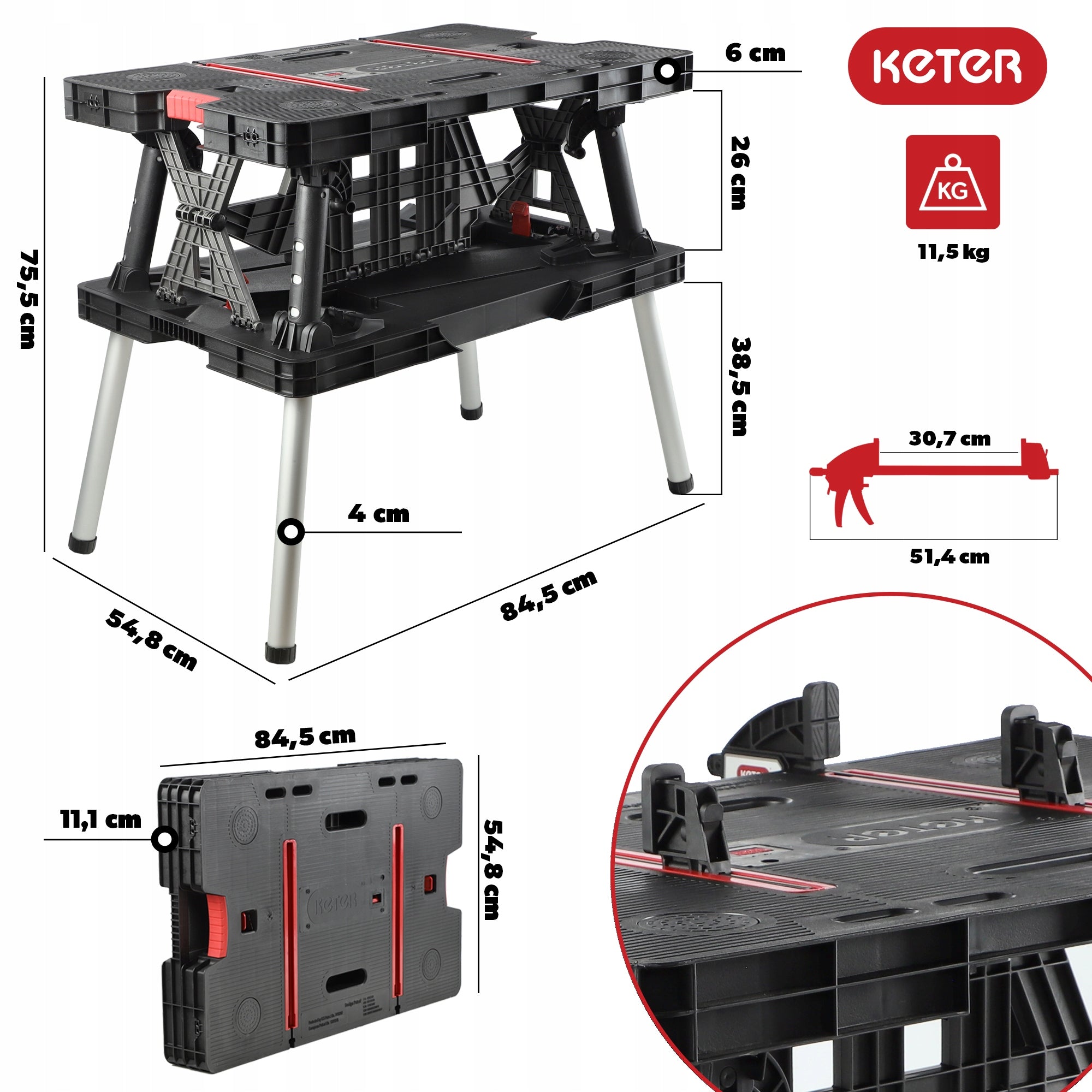 KETER WORK TABLE FOLDABLE WORK TABLE SOLID MOBILE LIGHTWEIGHT Brand Keter