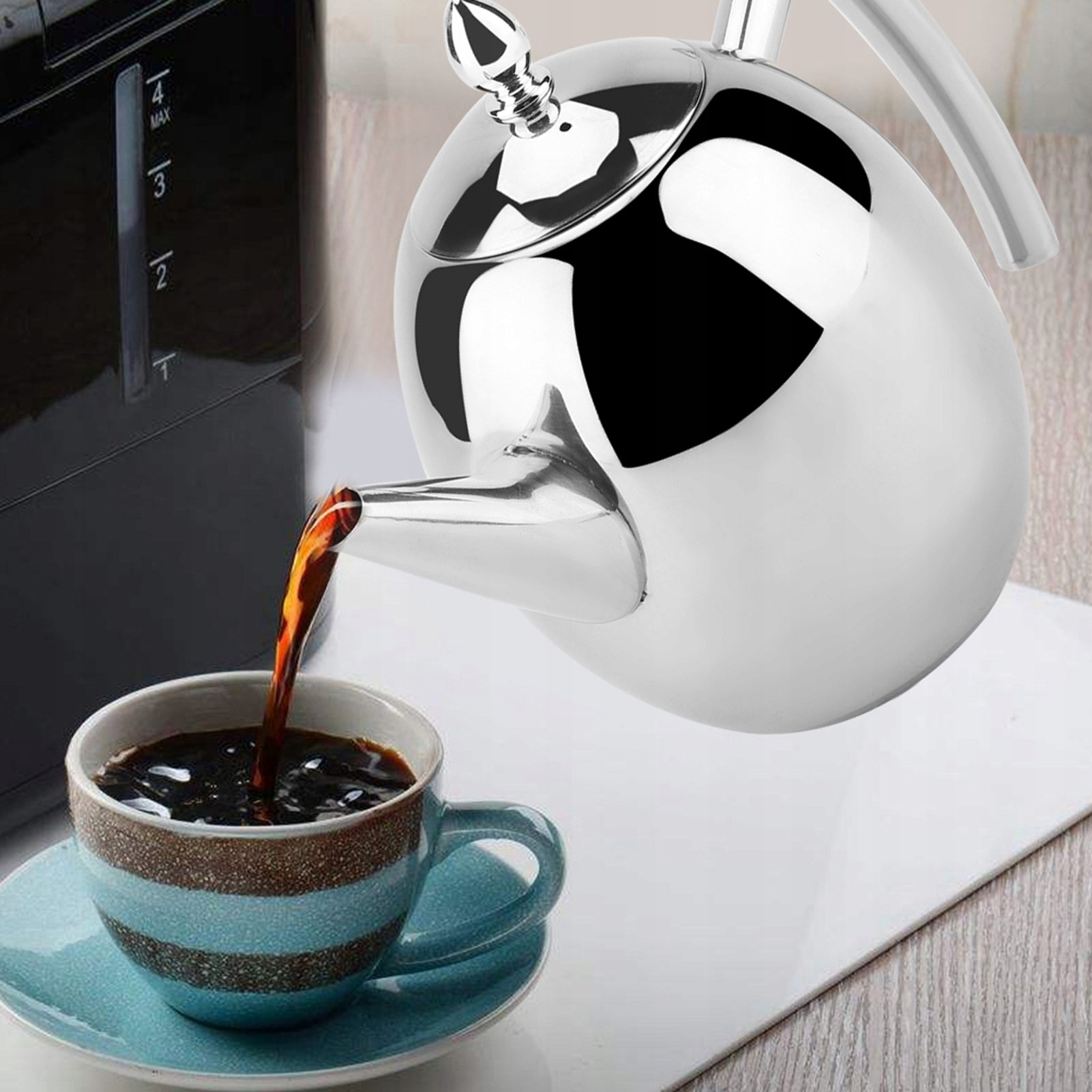 KETTLE 1.5L INFUSER RETRO SMALL TRADITIONAL WITH STRAINER INDUCTION SILVER Packaging status original