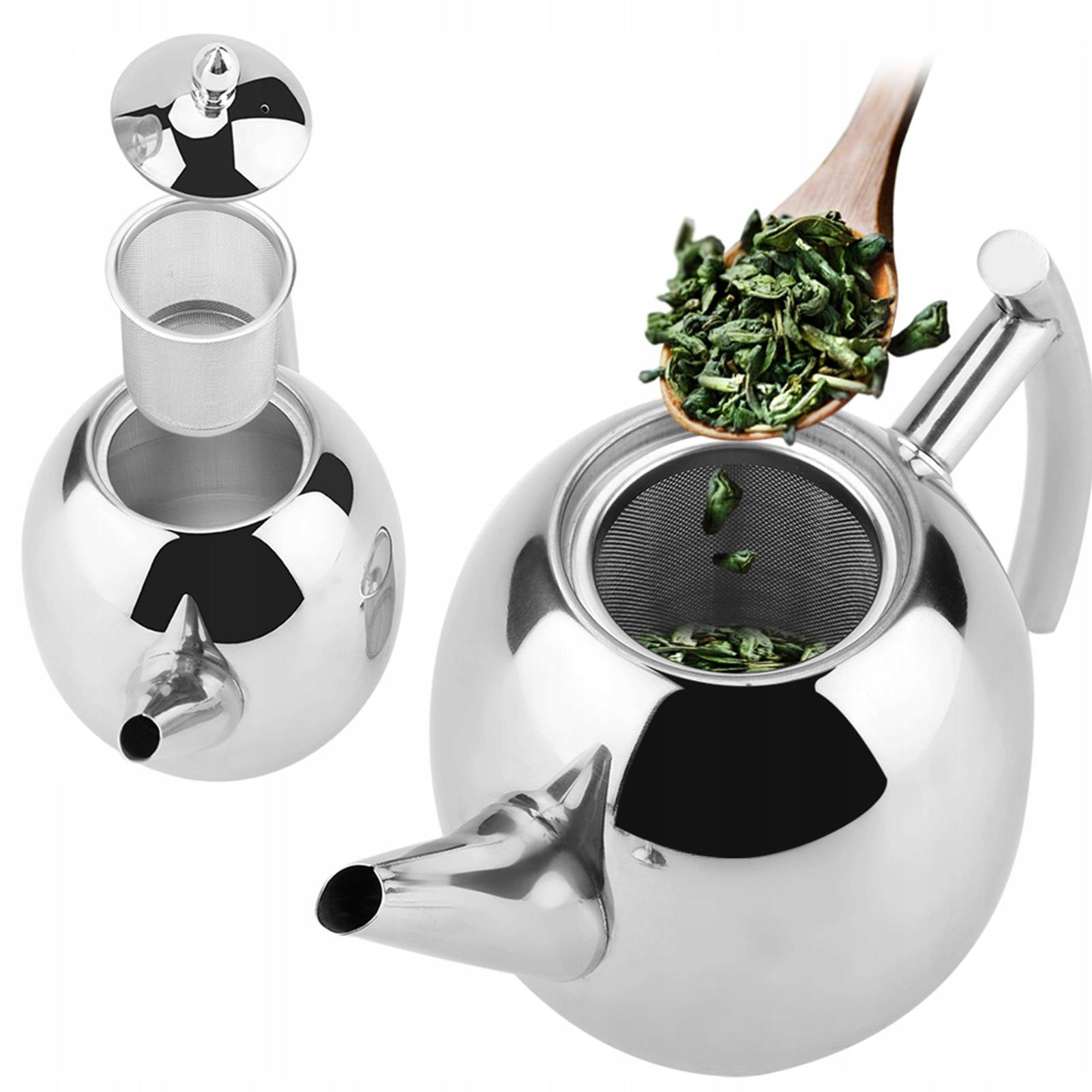 KETTLE 1.5L INFUSER RETRO SMALL TRADITIONAL WITH STRAINER INDUCTION SILVER