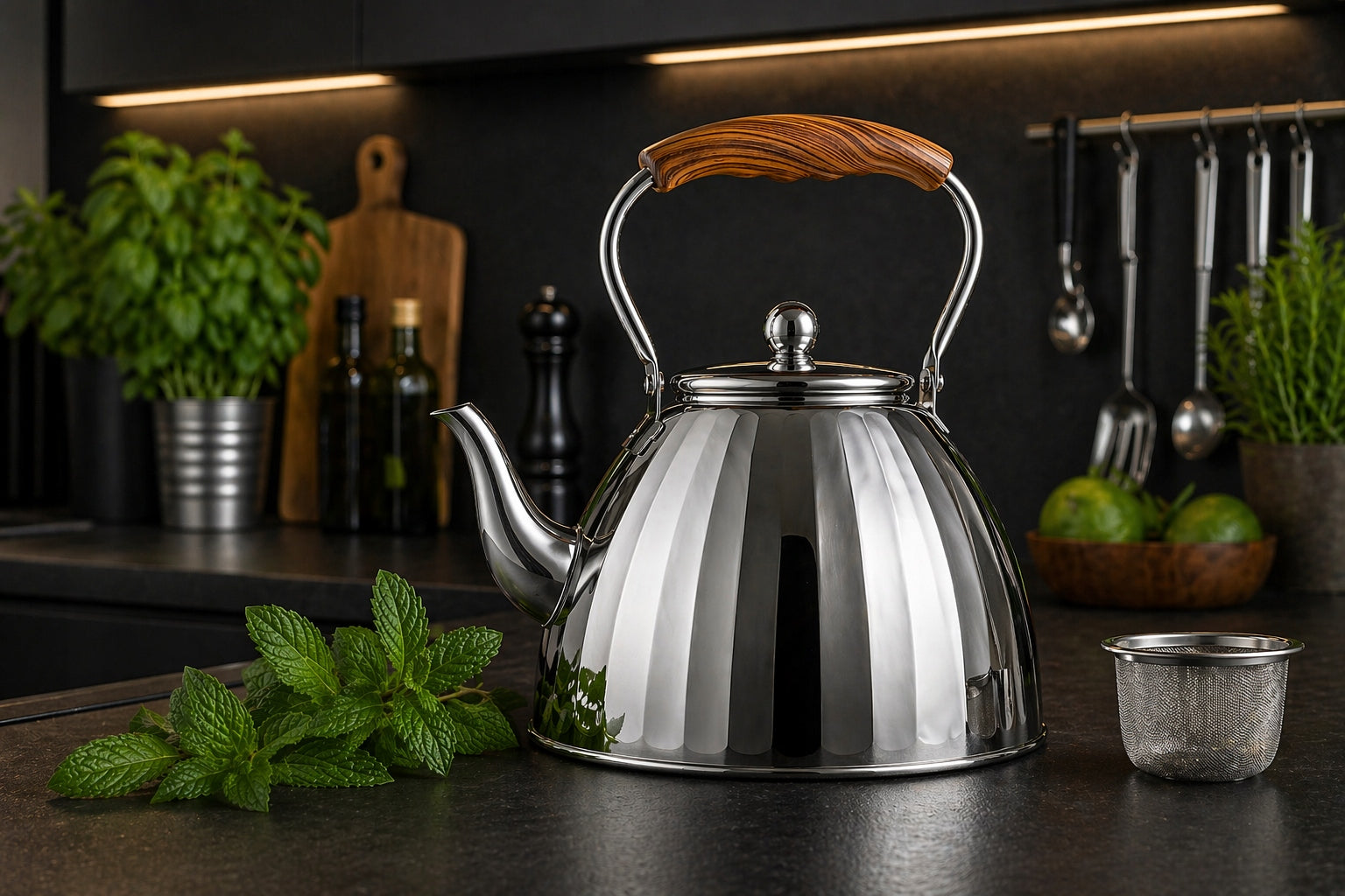KETTLE 1L INFUSER RETRO SMALL TRADITIONAL WITH STRAINER INDUCTION GAS SILVER Packaging status original