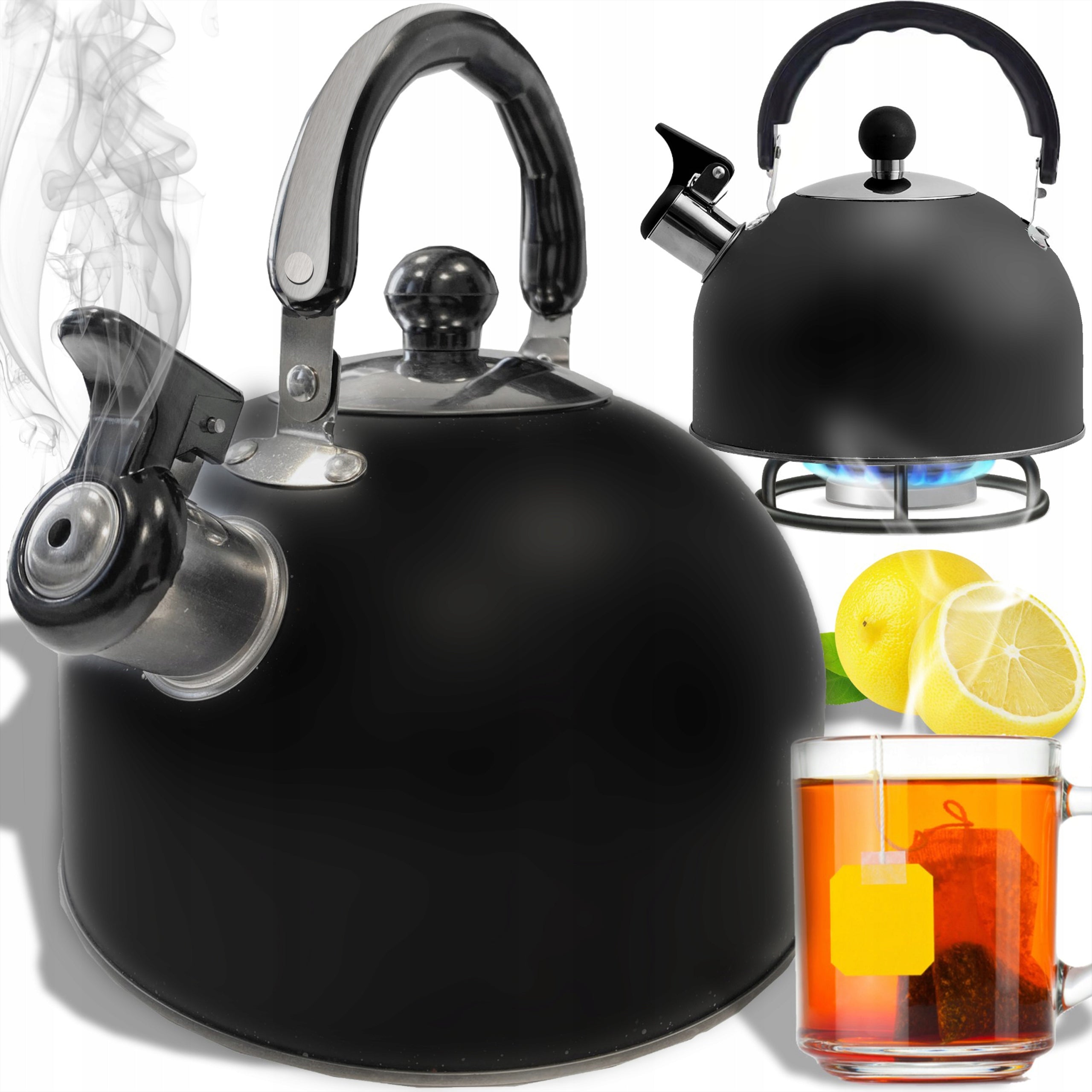 KETTLE STEEL BLACK INDUCTION GAS WITH WIRELESS WHISTLE 1.5L LARGE