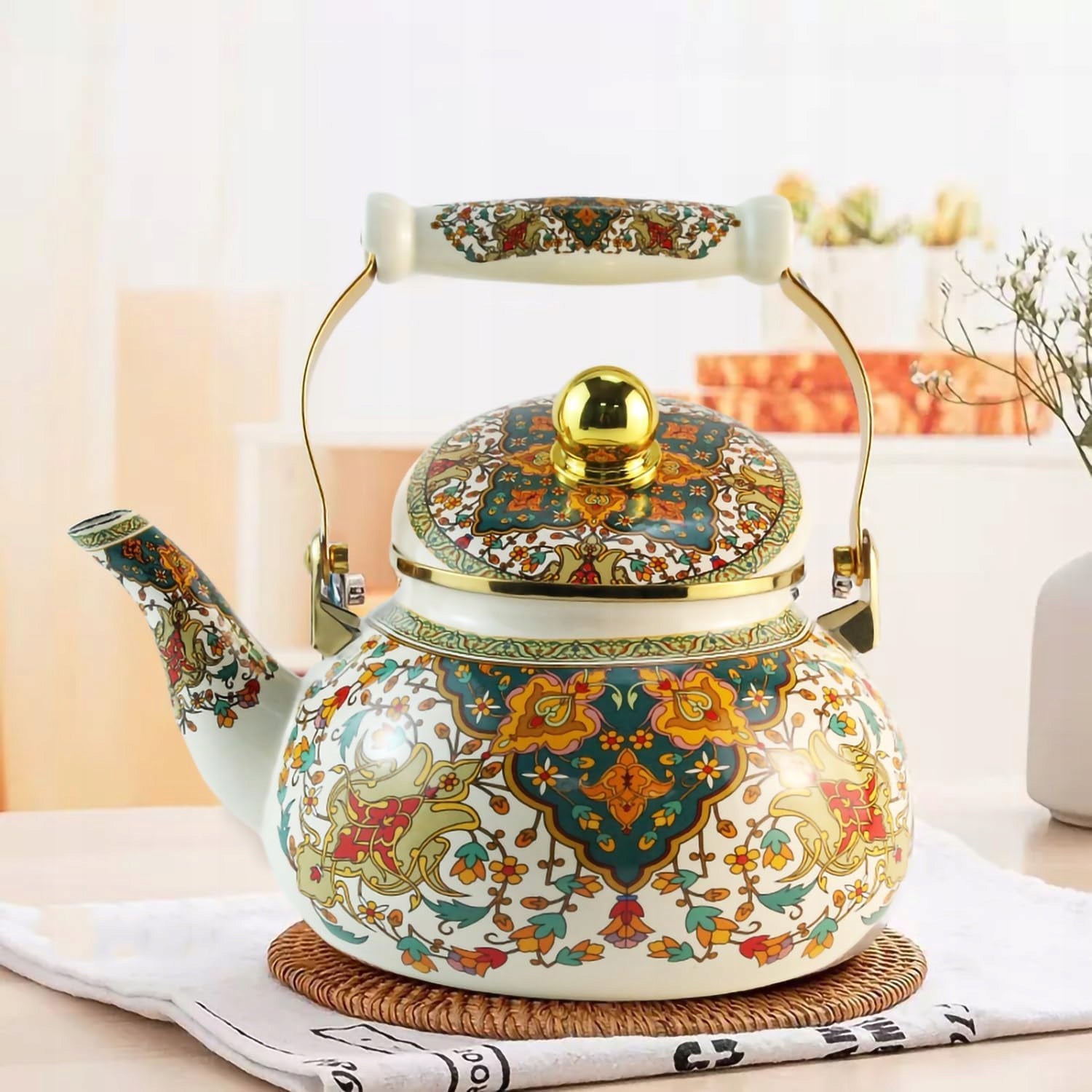 KETTLE STEEL ENAMELLED TEAPOT TURKISH ORIENTAL INDUCTION GAS 2,5L Packaging status original