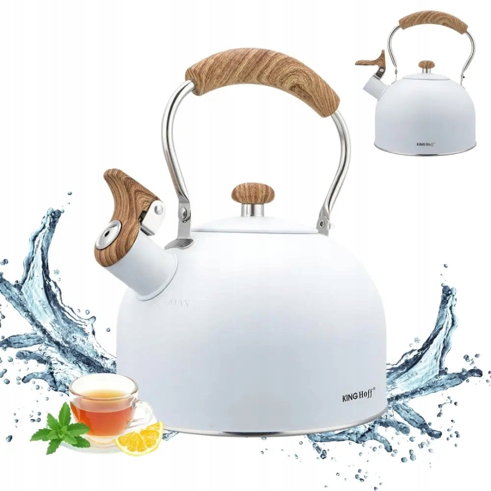 KETTLE Steel WHITE 2,5l FOLDING HANDLE INDUCTION Gas WITH WHISTLE 1860