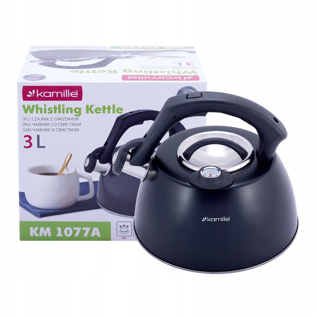 KETTLE WITH WHISTLE THERMOMETER 3,0 L INDUCTION GAS KAMILLE Packaging status original