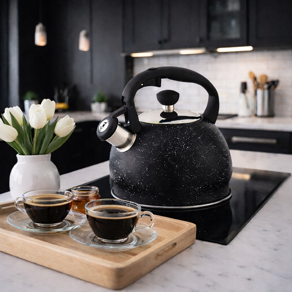KETTLE with Whistle Black Marble GAS INDUCTION 1,8L SMALL Brand Hauspremium