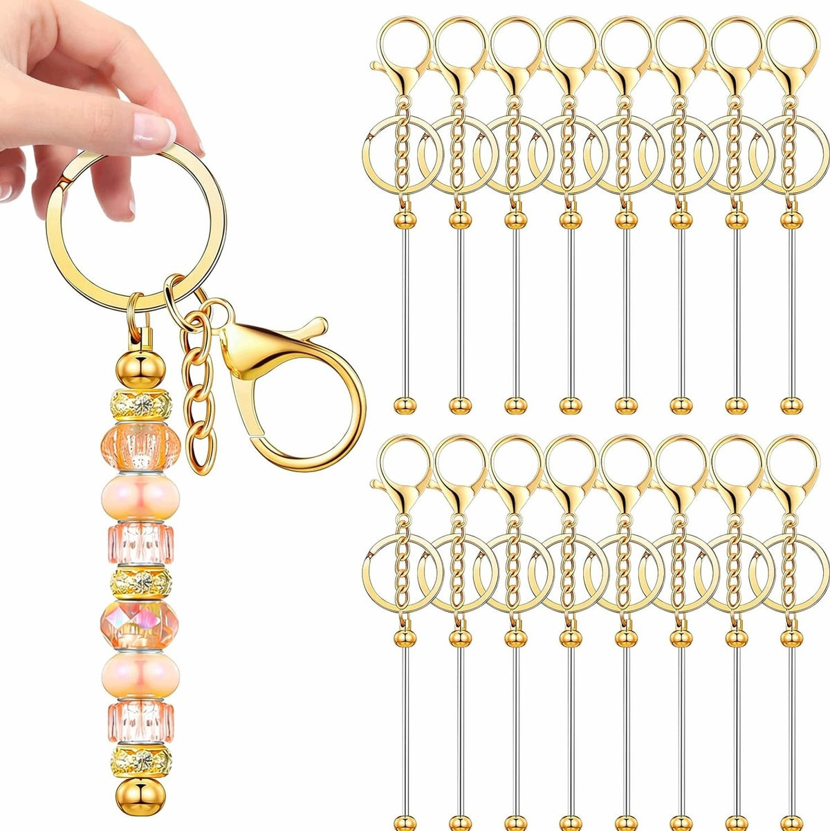 KEYCHAINS 16 PIECES PEARL PENDANTS BLANK GOLD METAL ACCESSORIES
