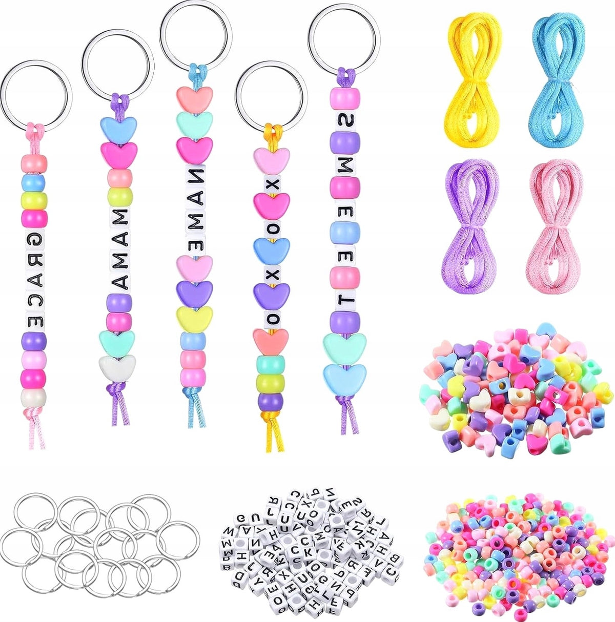 KEYCHAINS SET OF 566 PIECES DIY ACRYLIC BEADS DIFFERENT COLORS