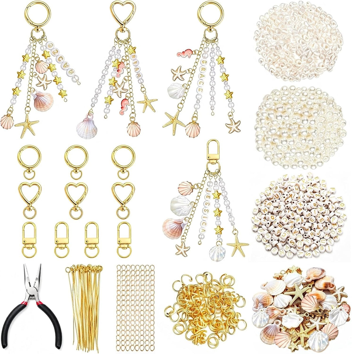 KEYCHAINS SET OF 774 PIECES FOR DIY CRAFTS COLORED BEADS