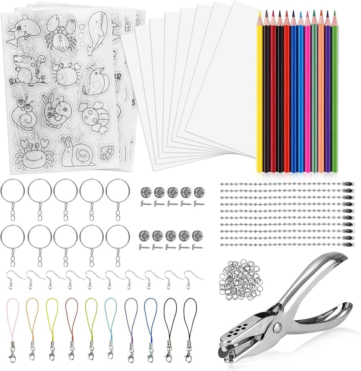 KEYCHAINS SET THERMOSPASM PLASTIC 183 PIECES ACCESSORIES PUNCH