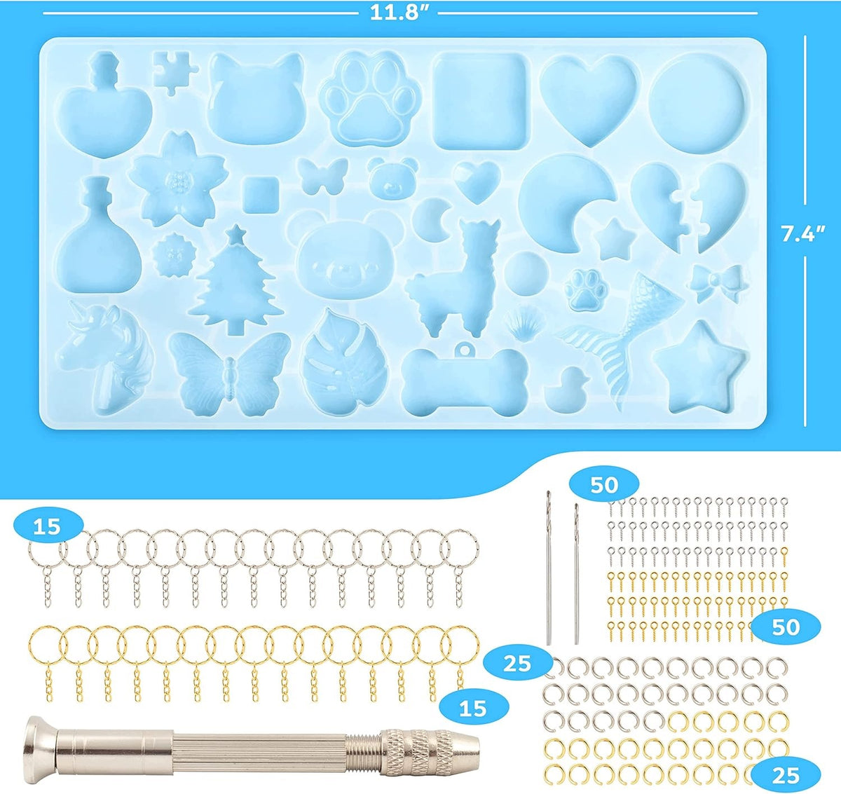 KEYCHAINS SILICONE MOLD SET 32 PIECES JEWELRY RESIN CASTINGS DIY Brand no brand
