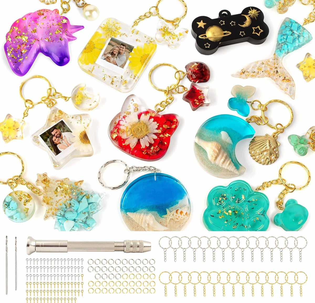 KEYCHAINS SILICONE MOLD SET 32 PIECES JEWELRY RESIN CASTINGS DIY