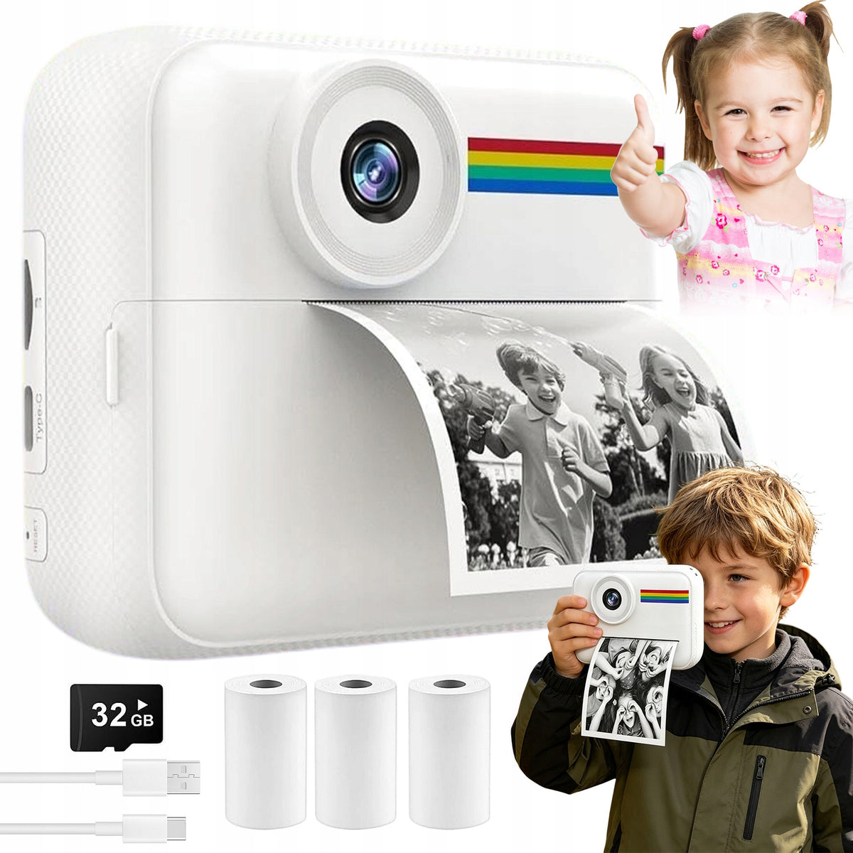 KIDS CAMERA DIGITAL INSTANT USB 1080P WHITE