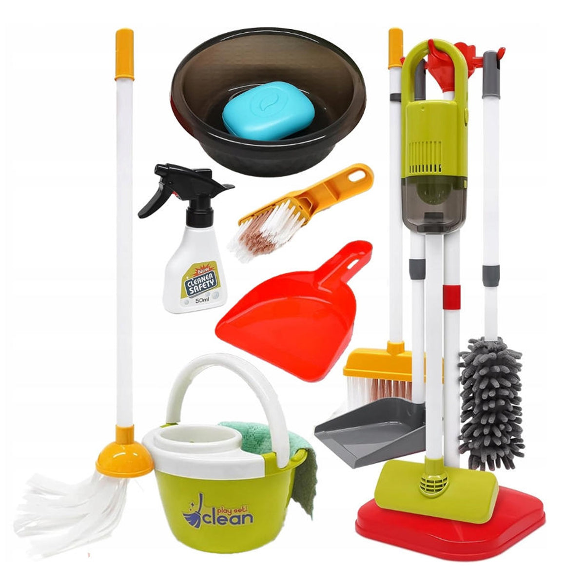 KIDS CLEANING KIT VERTICAL VACUUM CLEANER WITH SUCTION FUNCTION AND MOP Packaging status original