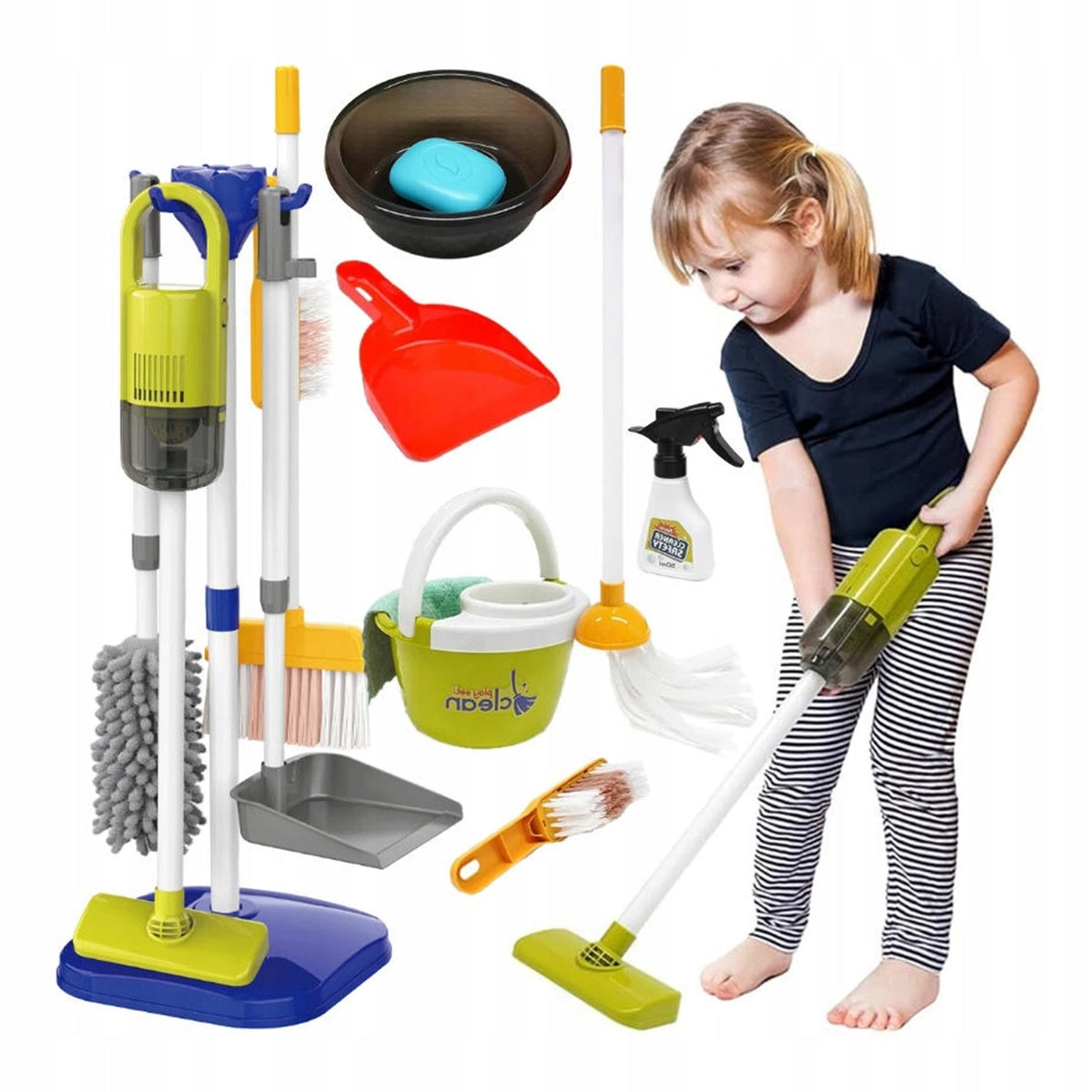 KIDS CLEANING KIT VERTICAL VACUUM CLEANER WITH SUCTION FUNCTION AND MOP