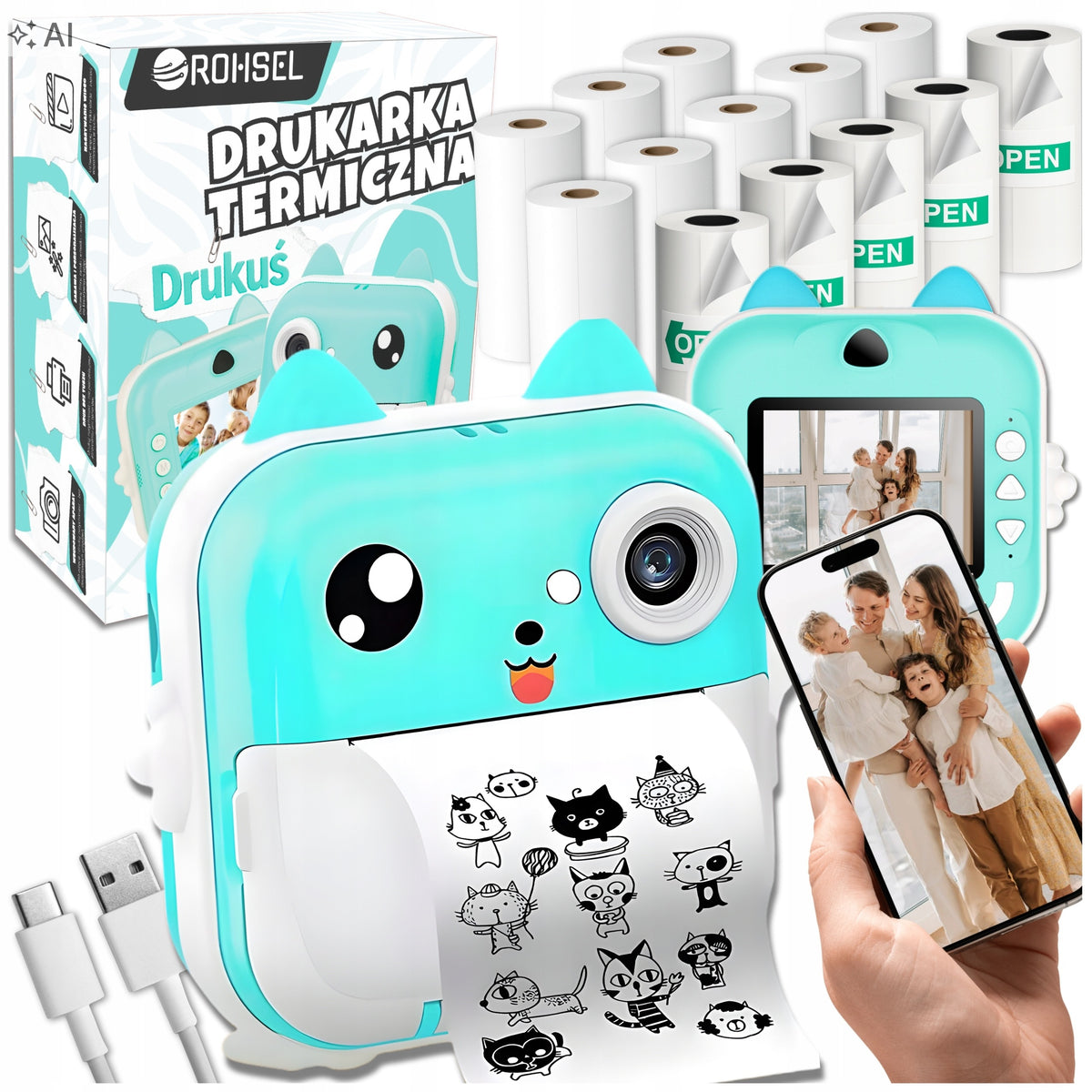 KIDS DIGITAL CAMERA INSTANT PRINTER MINI PRINTER AND 13 ROLLS