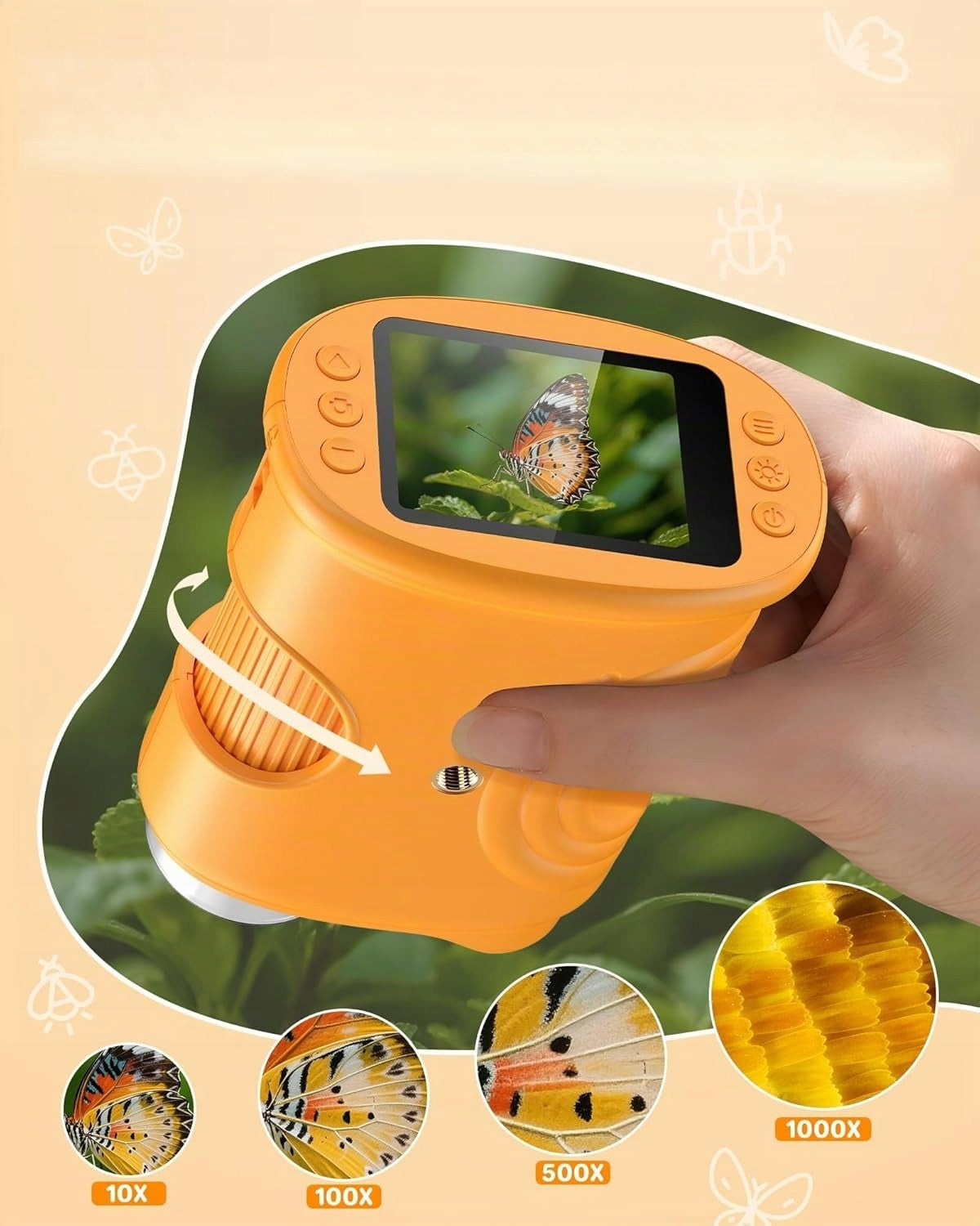 KIDS MICROSCOPE DIGITAL EDUCATIONAL 1000x IPS SCREEN 2" PORTABLE LANYARD Packaging status original