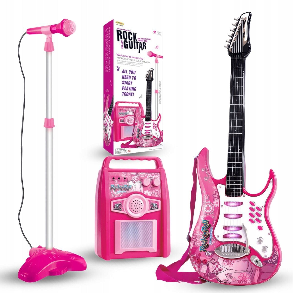 KIDS MUSIC SET ELECTRIC GUITAR PINK MICROPHONE FOR PLAY Manufacturer code 5908249842090