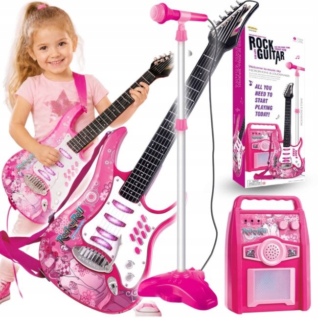 KIDS MUSIC SET ELECTRIC GUITAR PINK MICROPHONE FOR PLAY