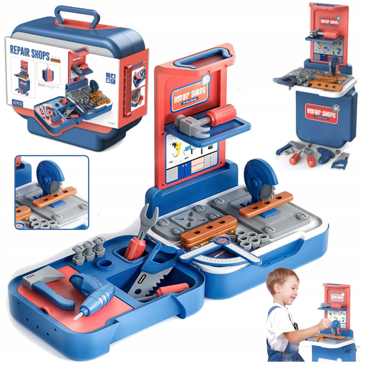 KIDS WORKSHOP DIY SUITCASE TOOLS SCREWDRIVER SAW HAMMER Packaging status original