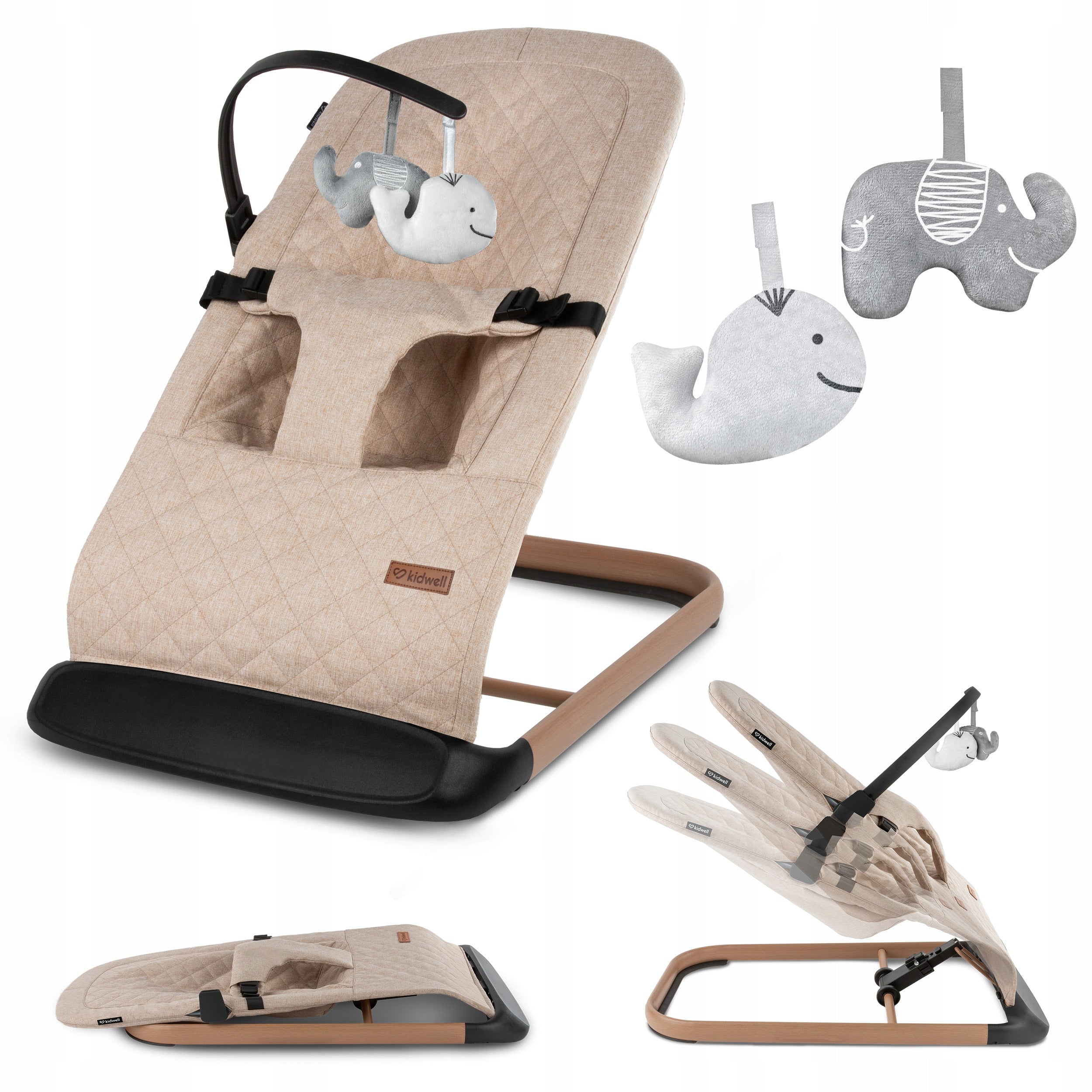 KIDWELL ROCKER LOUNGER LARO FOLDING 2 TOYS HEADBAND Beige/Wooden 0m+