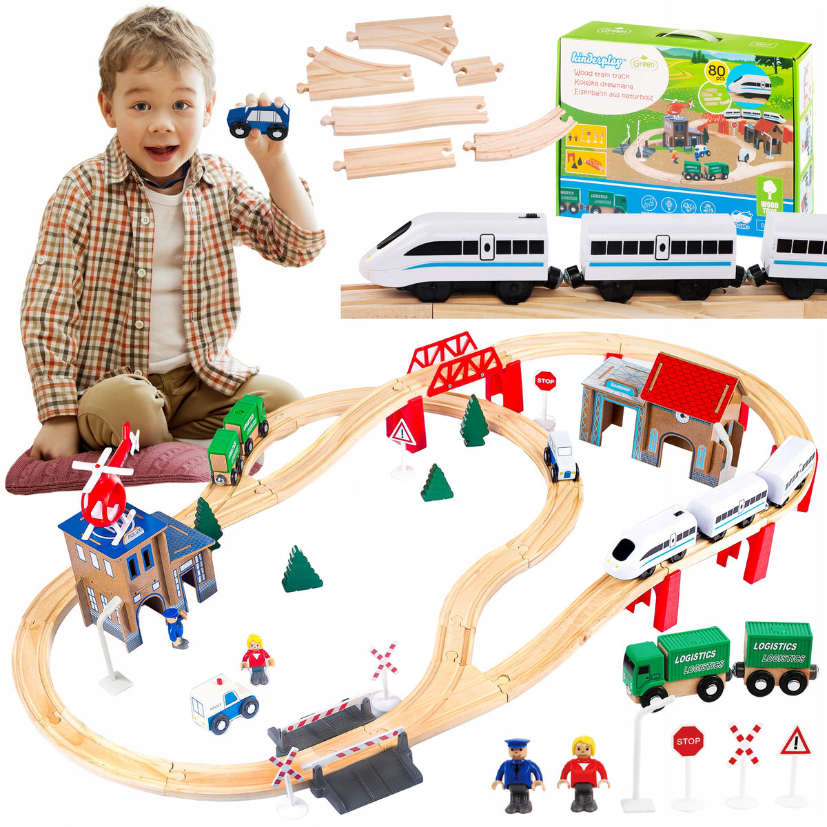 KINDERPLAY QUEUE WOODEN TRACK WAGONS BATTERY OPERATED TRAIN Brand Kinderplay