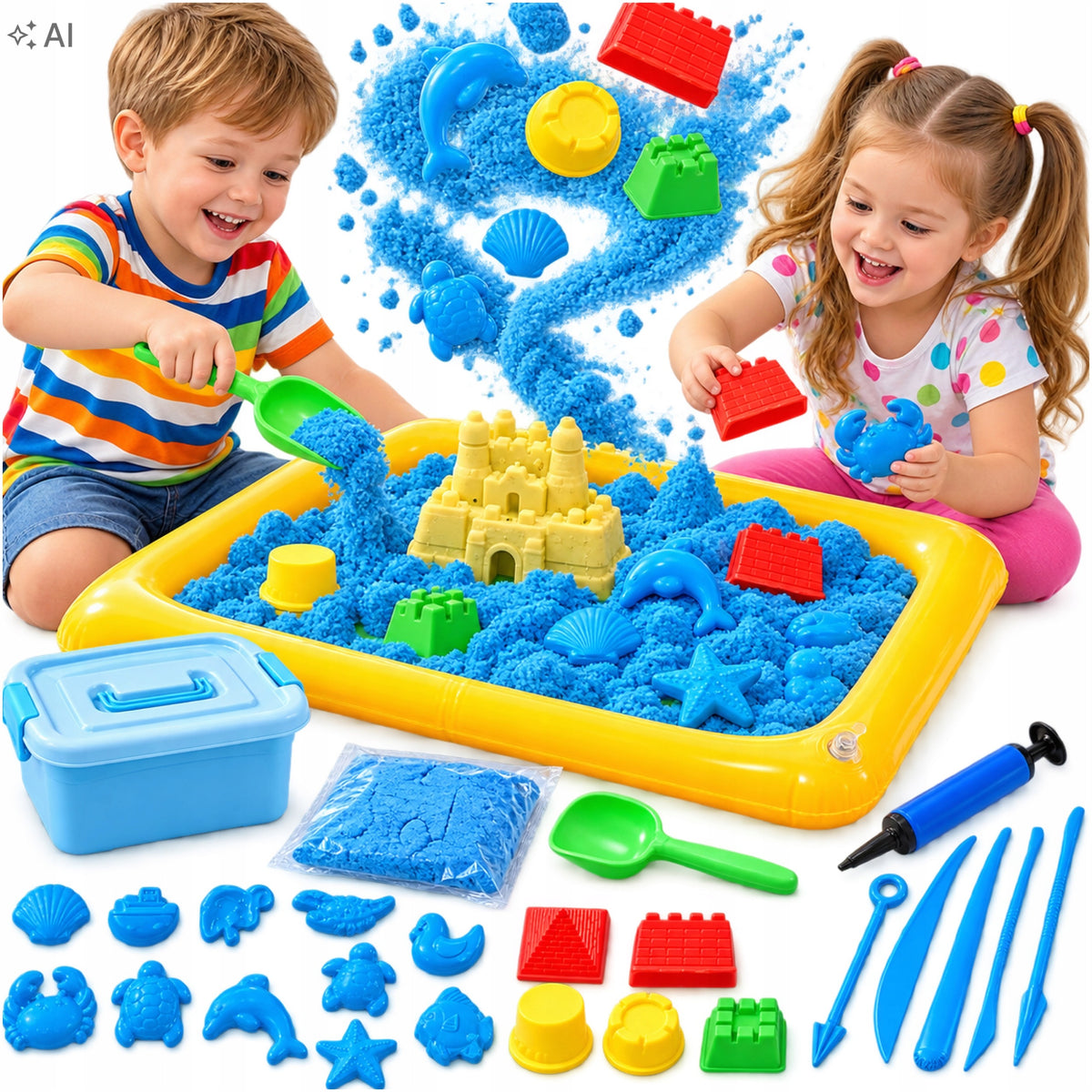 KINETIC SAND 1KG SET XL MOLDS SPATULA BUCKET SANDBOX