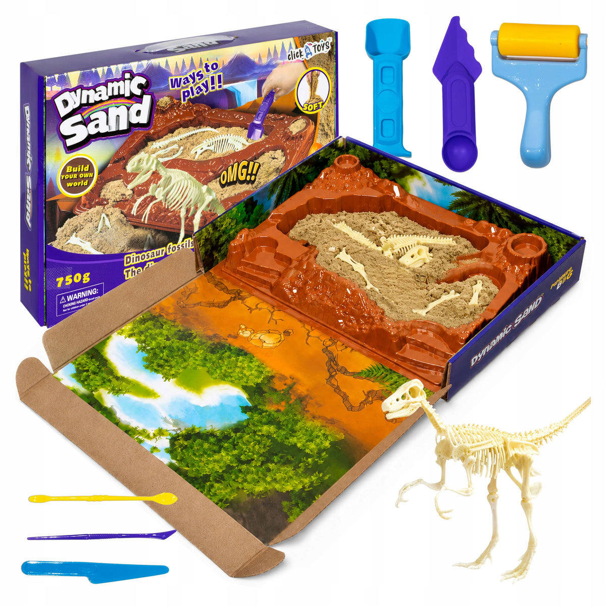 KINETIC SAND FOR CHILDREN EXCAVATION DINOSAUR SKELETON + ACCESSORIES
