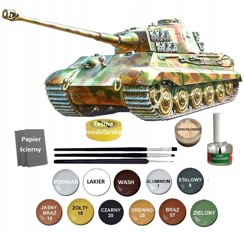 KING Tiger Ausf. B German heavy tank Set: paints, glue, brushes,